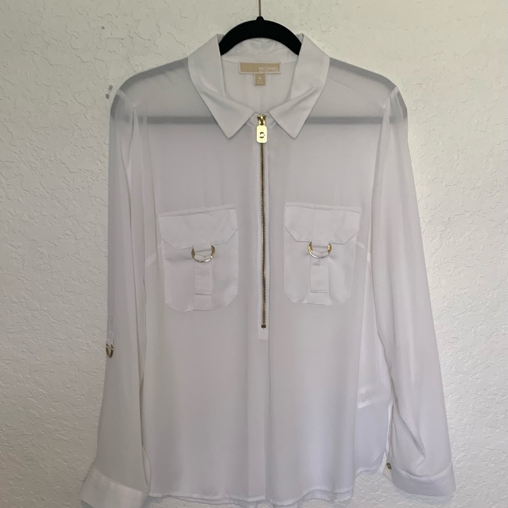 Michael Kors White Blouse with Gold Accents